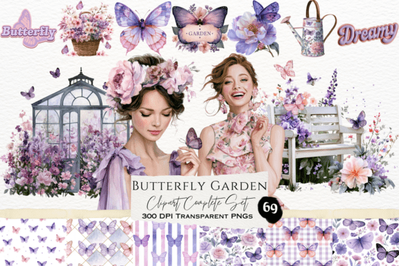 Download Butterfly Garden Watercolor Clipart Set - Set Collection