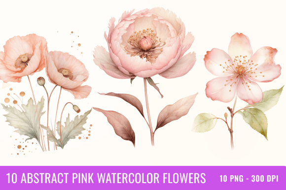 Download 10 Abstract Pink Watercolor Flowers - Abstract Collection
