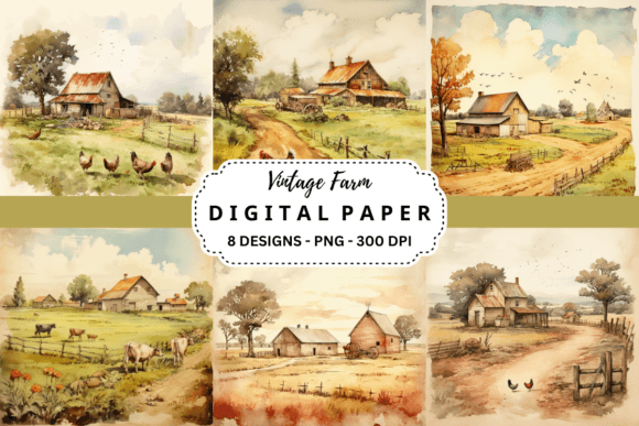 Download Vintage Farm Watercolor Background - Round Collection