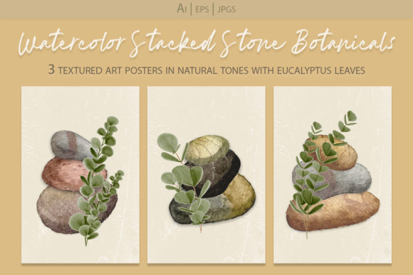 Download Watercolor Stacked Stones Poster Set 1 - Set Collection