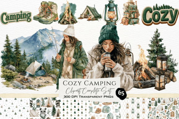 Download Cozy Camping Watercolor Clipart Set - Set Collection