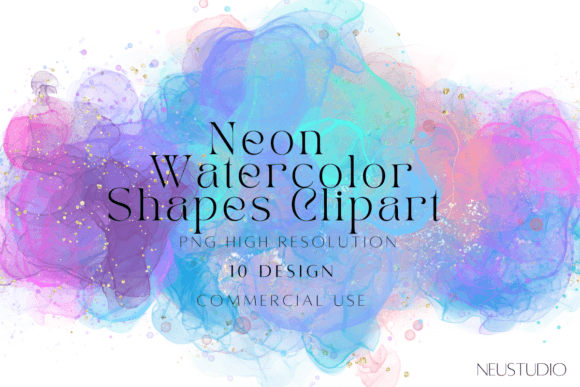 Download Neon Watercolor Abstract Shapes Png - Abstract Collection