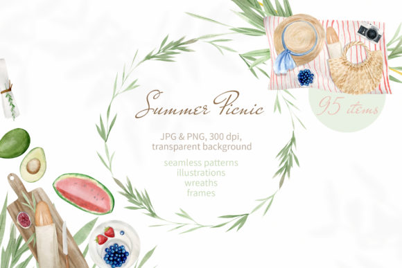 Download Summer Picnic Watercolor Clipart Set&nbsp;&nbsp; - Set Collection
