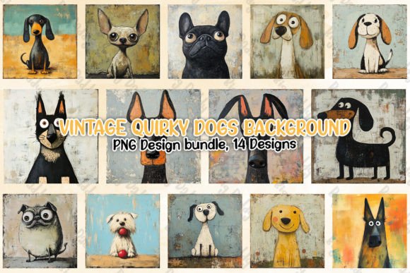 Download Vintage Quirky Dogs Background Clipart - Round Collection