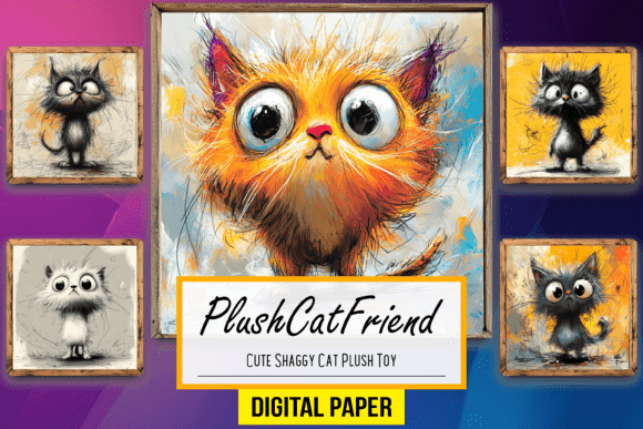 Download Cute Shaggy Cat Plush Toy Background Art - Round Collection