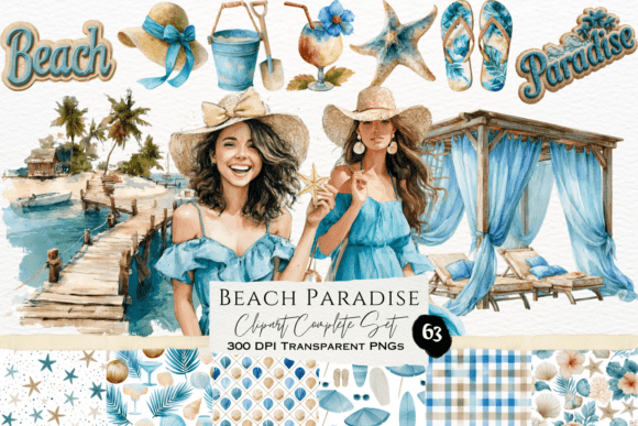 Download Beach Paradise Watercolor Clipart Set - Set Collection