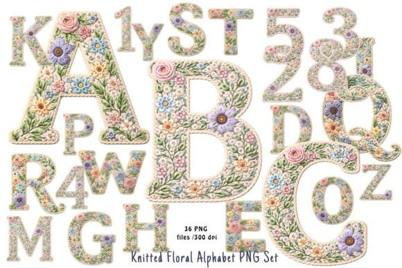 Download Knitted Floral Alphabet PNG Set - Set Collection