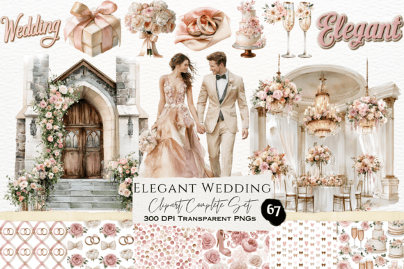 Download Elegant Wedding Watercolor Clipart Set - Set Collection