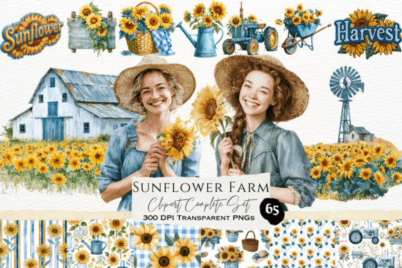Download Sunflower Farm Watercolor Clipart Set - Set Collection