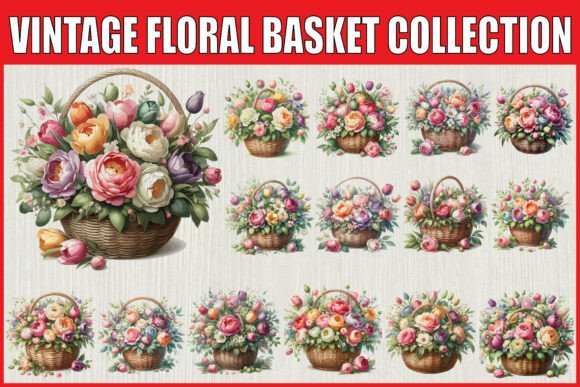 Download Vintage Floral Basket Clipart Set - Set Collection