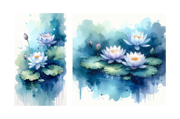 Download Lotus Pond Watercolor Background Art - Round Collection