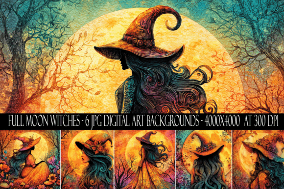 Download Full Moon Witch Background Art Papers - Round Collection