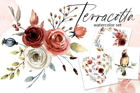 Download Terracotta Watercolor Flowers Set. - Set Collection
