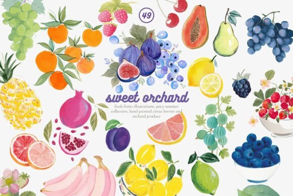 Download Fruit Watercolor Clipart Set - Set Collection