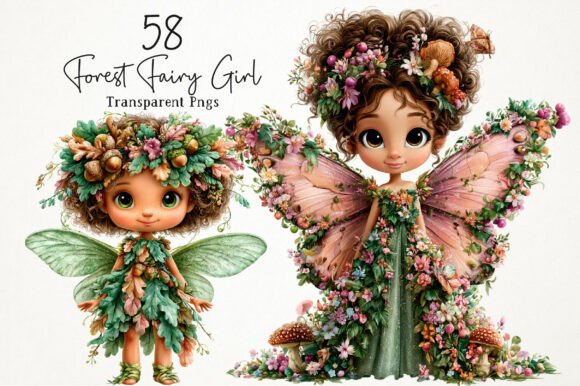 Download Whimsical Forest Fairy Girls Clipart Set - Set Collection